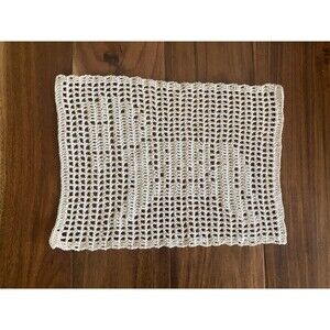 Vintage Handmade Crochet Ecru Horse Doily Filet